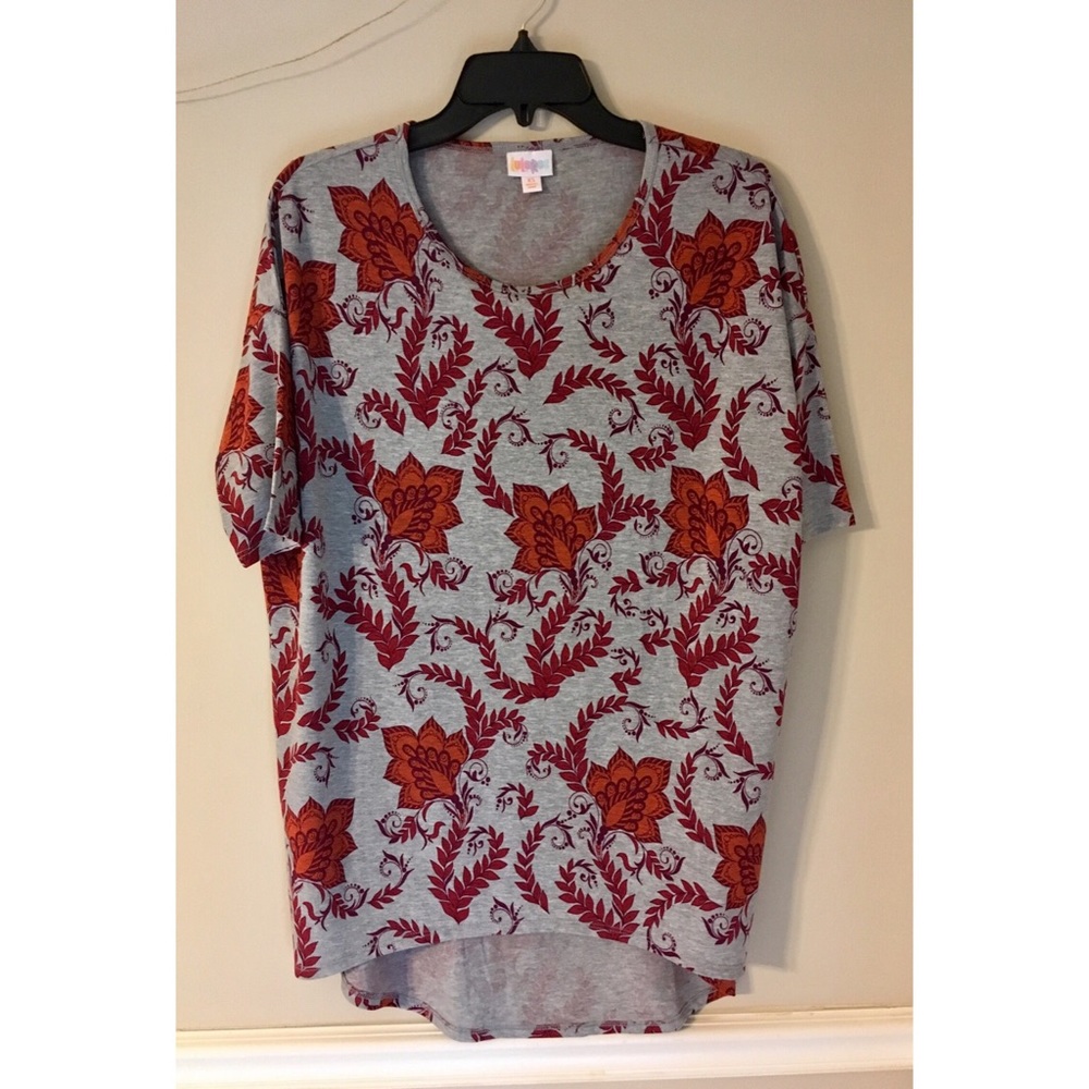 LuLaRoe Irma Grey/Orange/Red Floral Tunic, Size XS